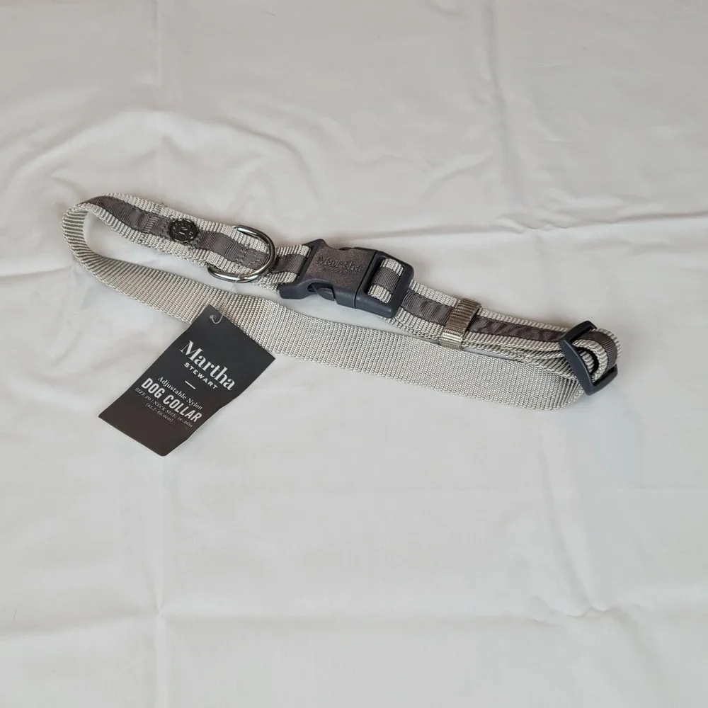 Martha Stewart Gray & Tan Adjustable Nylon Large Dog Collar‎ Size 20 (18-26in)